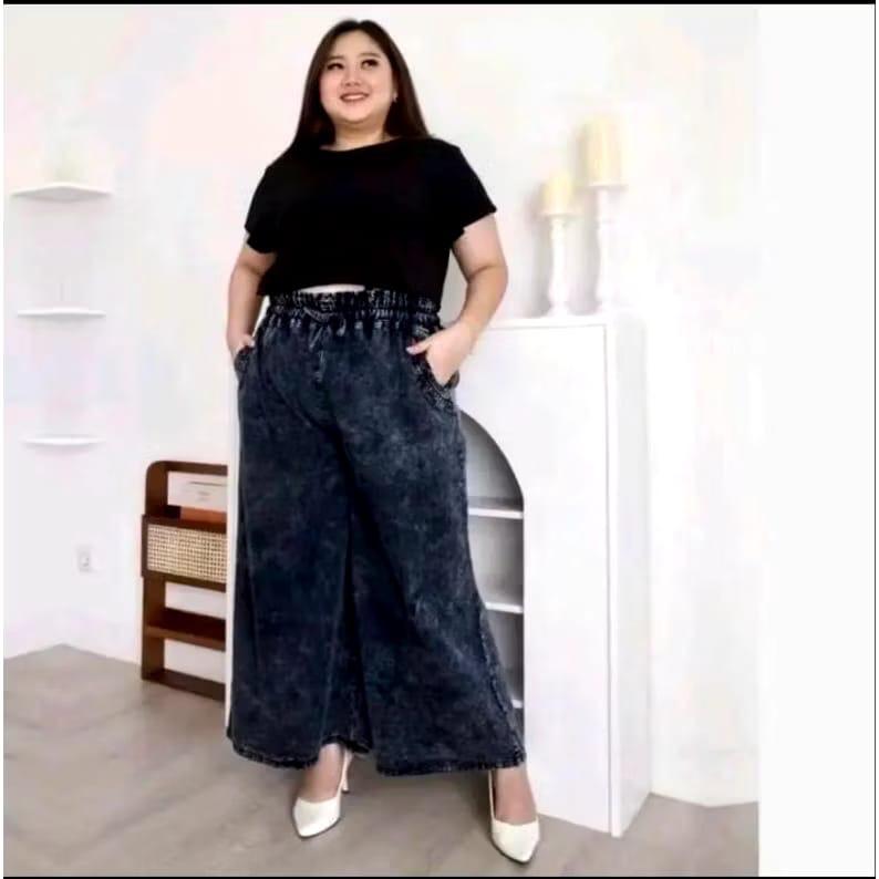 Celana Panjang Kulot Jeans Wanita Bb 65kg Maxx Denim Jeans Premium Pinggang Full Karet Nyaman Simple 4