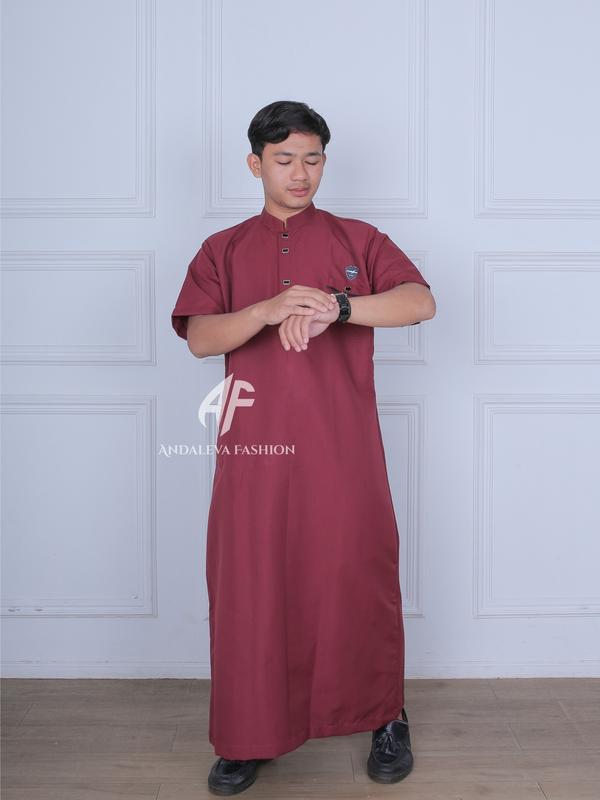 Jubah Muslim Pria Dewasa Remaja Model Kancing Sultan Lengan Pendek- Gamis Laki Laki kekinian Katun 1