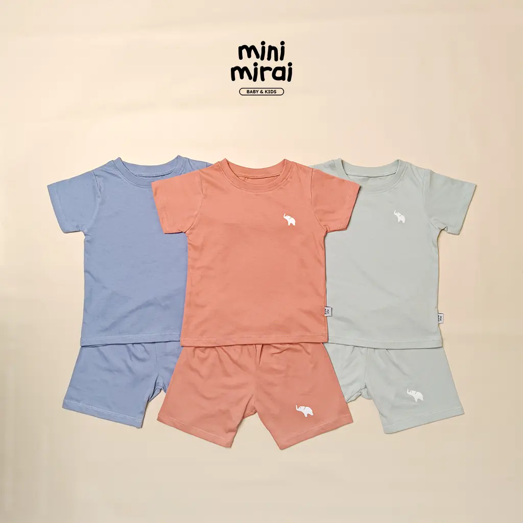 MINI MIRAI - Setelan Anak Pendek Laki Laki / Perempuan Baju Celana - Pastel 1