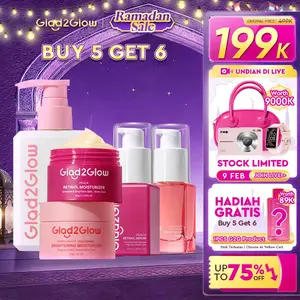 【Buy 5 Get 6】Glad2Glow GLASS SKIN SET -Brightening Moisturizer+Niacinamide Cleanser+Brightening Serum+Peeling serum+Retinol moisturizer+Free Gift For Micellar Water+ skincare memutihkan dan glowing scinker memutihkan wajah skincare glycolic