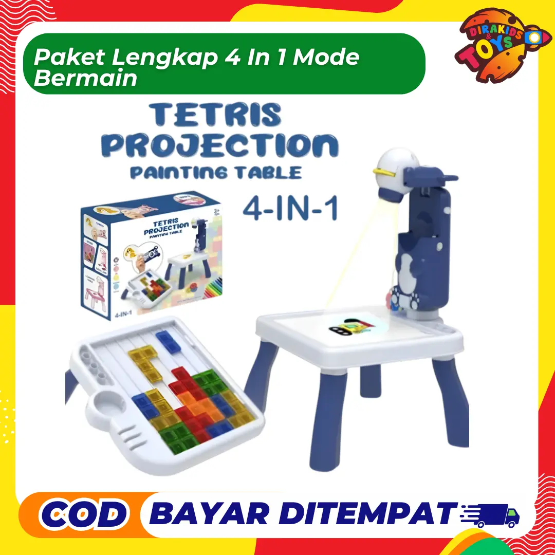 Mainan Anak Tetris Projection Painting Table 4 in 1 Alat Buah