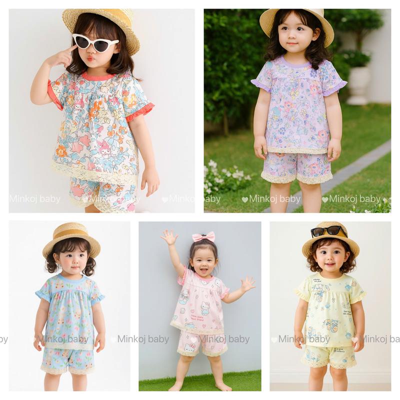 Minkoj 123DX- bộ ngắn tay phối ren áo quần bé gái đủ size từ 7-40kg in hoạ tiết dễ thương chất thun lạnh 3d mềm mát bé mặc đi hoc ở nhà đều thoải mái