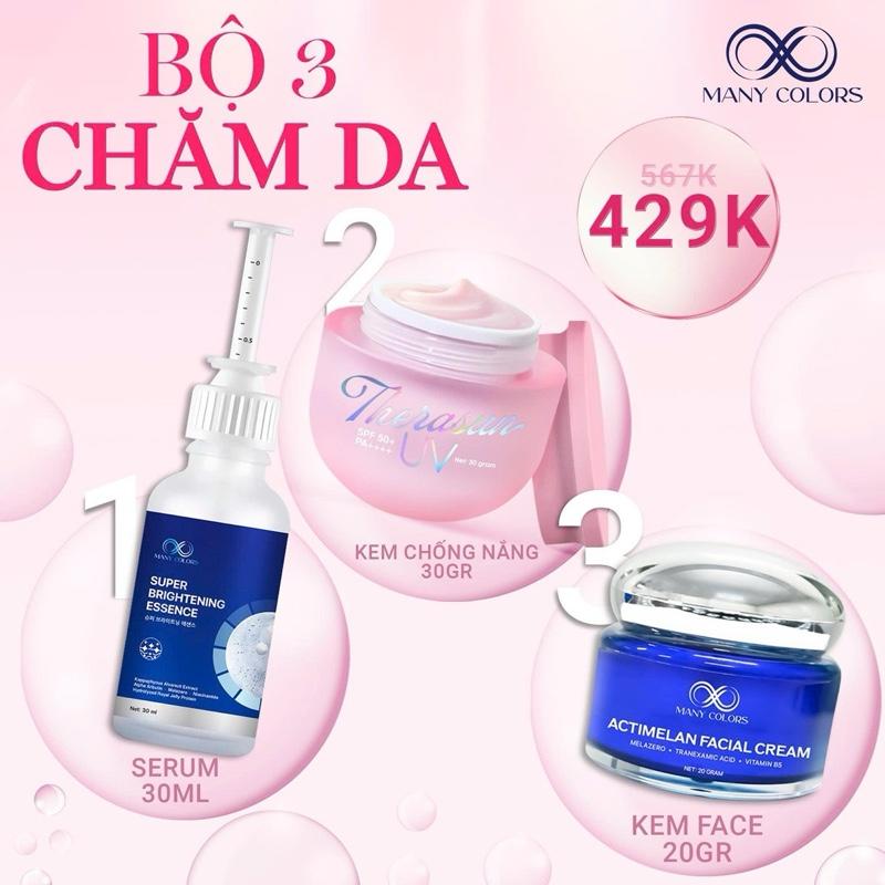  Combo 3 món  Serum + Kem Face + Chống Nắng  Hổ trợ cải thiện nám tàn nhang đồi mồi Hổ trợ chống nắng cho da Dưỡng da trắng sáng - MANY COLORS 