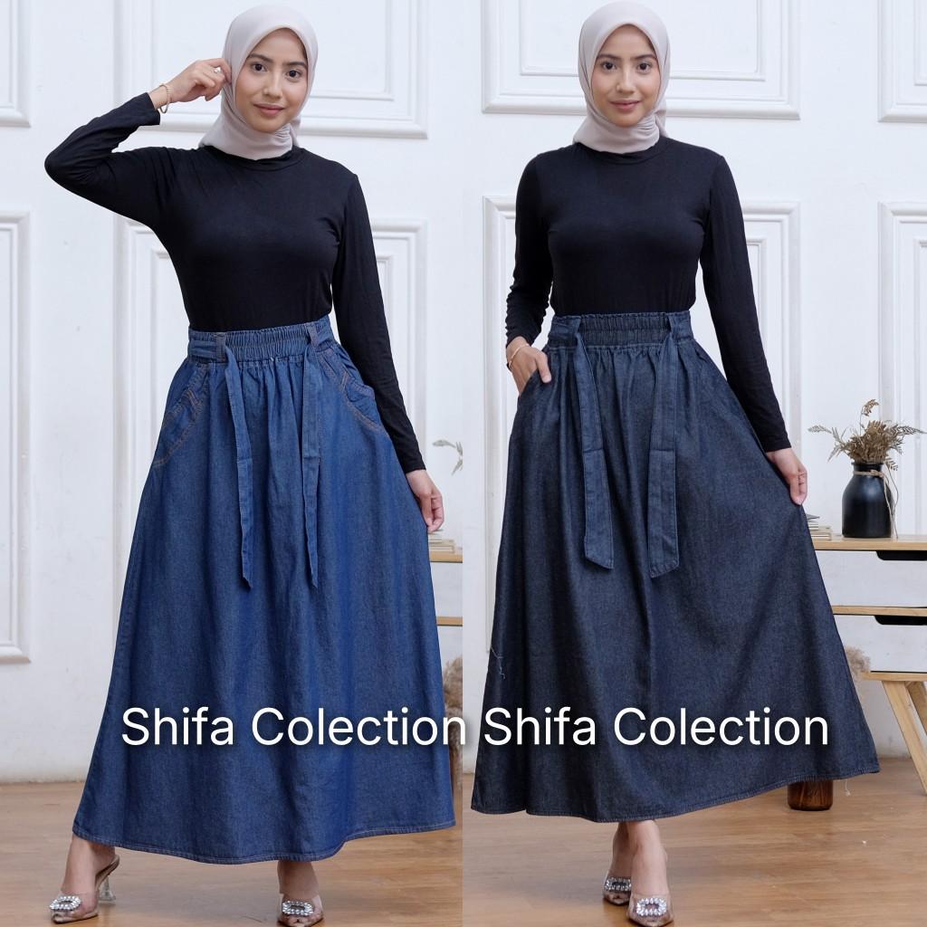 Rok Jeans Panjang Wanita Model Payung Fita Kekinian Bahan Original Jeans Wash Premium 6,5 Ons / Rok Jeans / Rok Panjang Wanita / Rok Jeans Jumbo / Rok Jeans Panjang BB ± 35 - 85 kg Denim Nyaman Variasi Hitam Biru Navy Samping Rok Jeans Panjang Wanita Model Payung Fita Kekinian Bahan Original Jeans Wash Premium 6,5 Ons / Rok Jeans / Rok Panjang Wanita / Rok Jeans Jumbo / Rok Jeans Panjang BB ± 35 - 85 kg Denim Nyaman Variasi Hitam Biru Navy Samping
