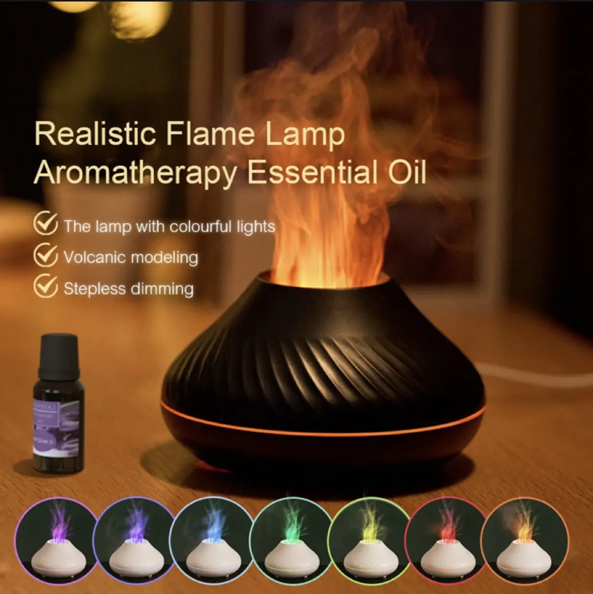 Volcanic Aroma Diffuser Essential Oil Lamp 130ml USB Portable Air Humidifier with Color Flame Night Light Rechargeable Aroma dehumidifiers