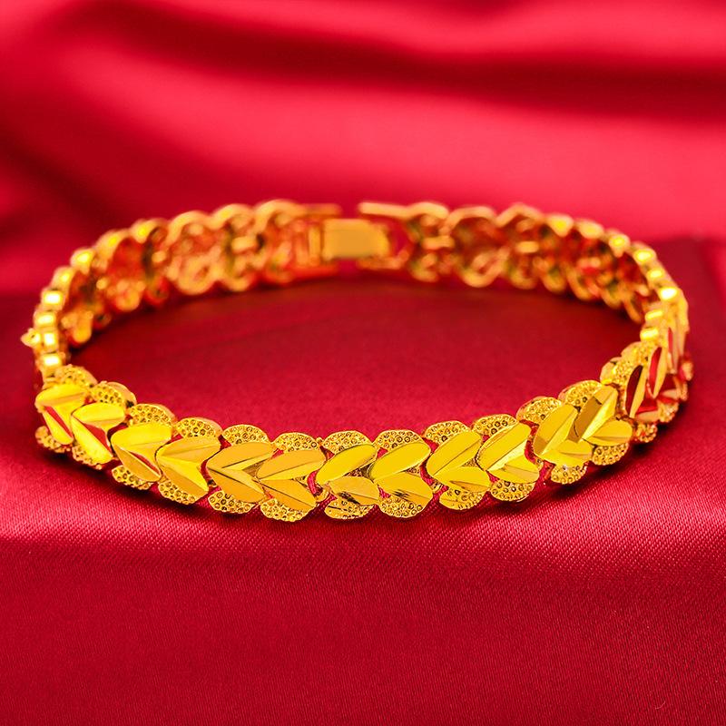 Vòng Tay Nút Đồng Hồ Vàng, Thời Trang, Dành Cho Nữ, Hình Trái Tim, Làm Bằng Thép Titan Dây Chuyền Xe Tăng Thích Hợp Làm Quà Tặng Bạn Gái