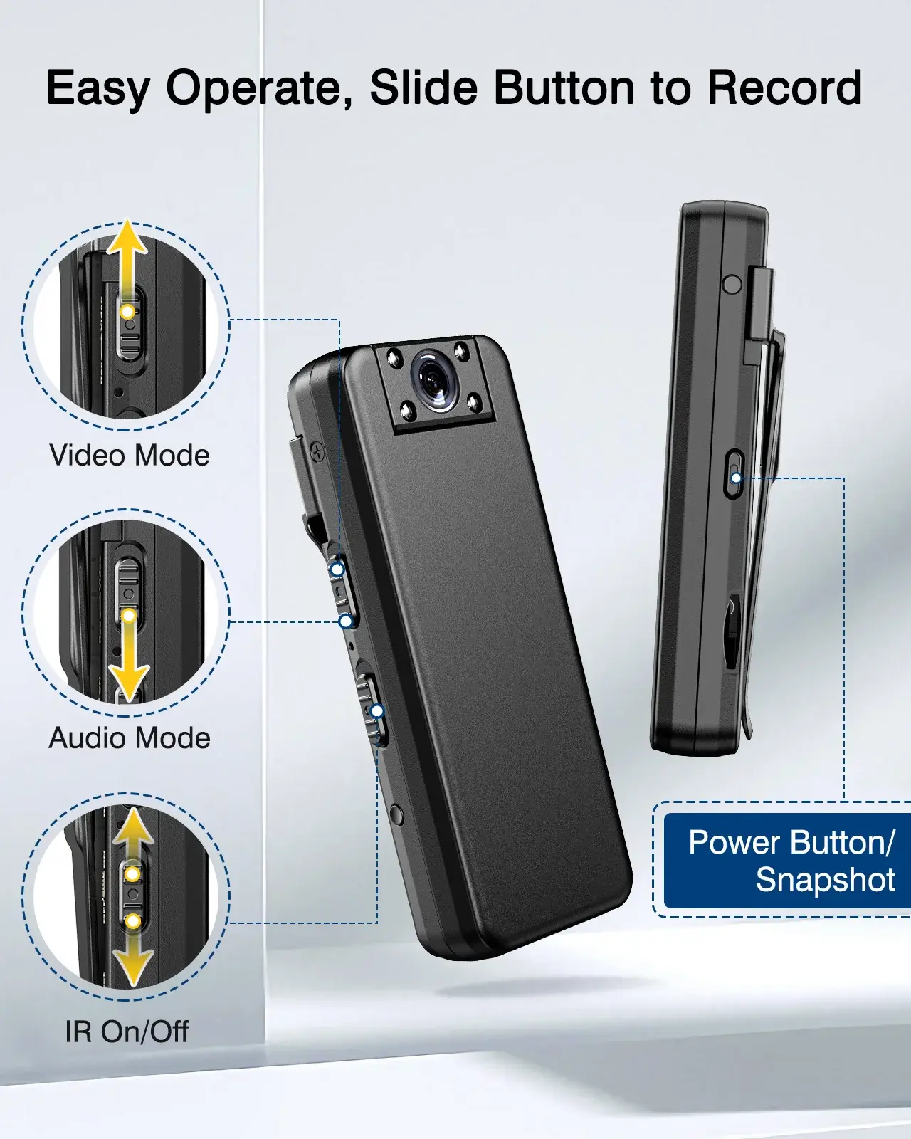 BOBLOV A21 Body Worn Camera 1080P HD 180° Rotatable Lens 8H Recording IR Night Vision Loop Recording