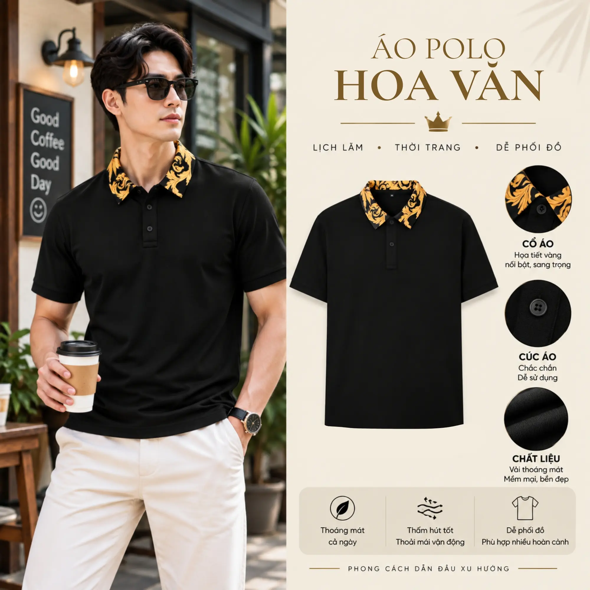 [ COMBO 2 ÁO ]  Áo Thun Polo Nam Cổ Bẻ Họa Tiết Hoa Văn Sang Trọng Chất Liệu CVC Thấm Hút Tốt Có Bigsize - Polo Hoa Văn