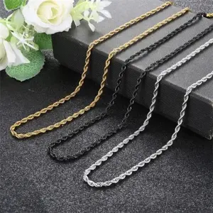 Kalung Titanium Model Tambang GOLD BLACK SILVER Anti Karat Tidak Luntur Pria dan Wanita Panjang 45cm 50cm 60cm Unisex Aksesori Menarik