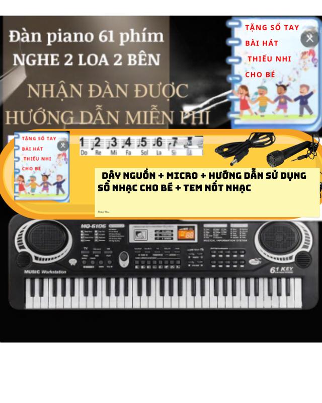 Đàn Piano 61 Phím Tặng dây điện micro tài liệu tem nốt nhạc hướng dẫn kết nối blutooth loa thùng loa kéo âm ly tai nghe điện