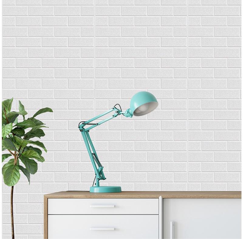 Wallpaper dinding 3D Foam WallFoam Sticker dinding motif serat kulit Premium Putih 8