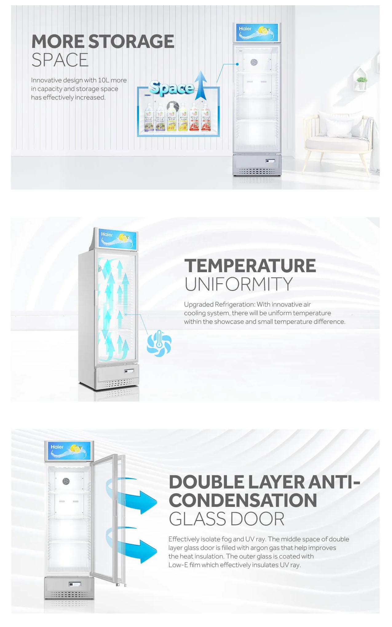 Haier 215L / 320L Hollow Tempered Glass Showcase Chiller With Led Light ...