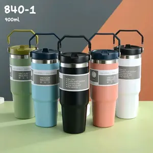 Termos Tumbler Dengan Sedotan Lipat Handle Jumbo Stainless Steel Vacum Insulated 900ml Tumbler