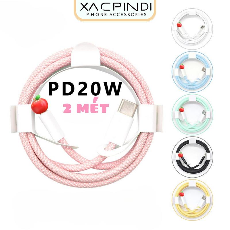 (Dài 2M) Dây Cáp Sạc Nhanh PD 20W Bọc Dù Dành Cho iPhone 7 Đến 14, cap boc du 20w, Chất Liệu Cao Cấp