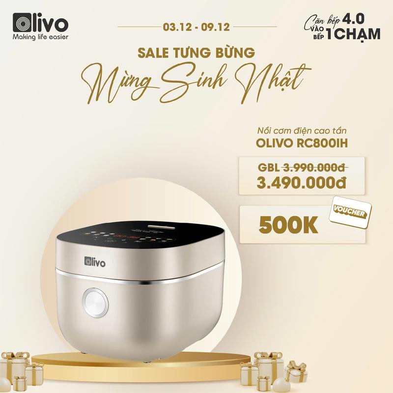 Nồi cơm điện cao tần OLIVO RC800IH inox 316L – Công nghệ nấu cao tần Smart Heating