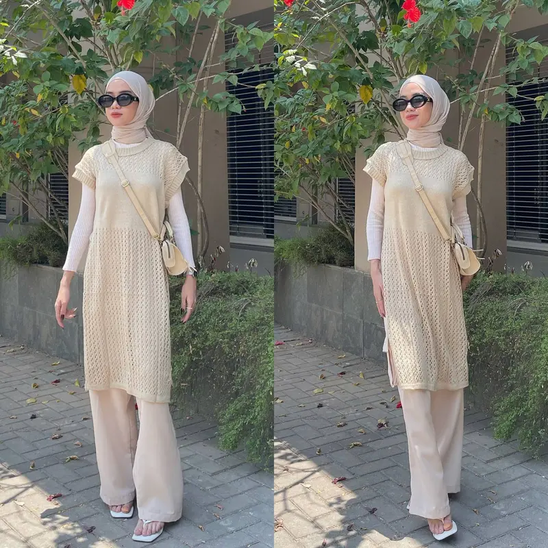 Ginela Outer Knit Rajut Vest / Outer jaring cardygan casual / Cardigan knit vest / knit rajut panjang 2