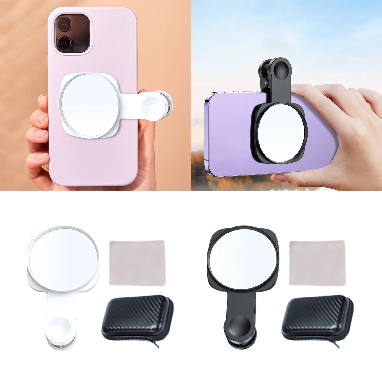 Phone Mirror Reflection Clip Selfie Device Portable Phone Camera Mirror Clip Selfie Reflector Mirror Smartphone Camera Mirror Reflection Clip Phone Reflector Glass Camera Mirror Accessories