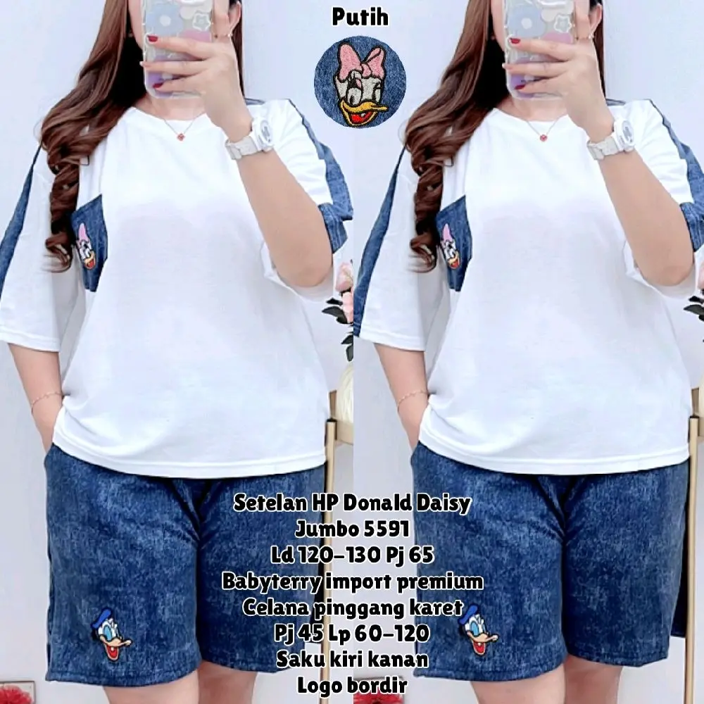 5591 SETELAN HP DONALD DAISY JUMBO WANITA/SETELAN BAHAN BABYTERRY WANITA/ONE SET LD 120-130