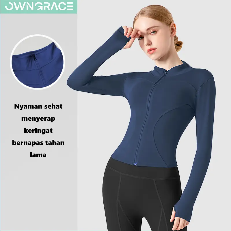 Owngrace-Jaket Olahraga Wanita Lengan Panjang UPF 50+ Yoga/Fitness Sport Poliester Spandex Berkualitas Tinggi outfit jogging 5