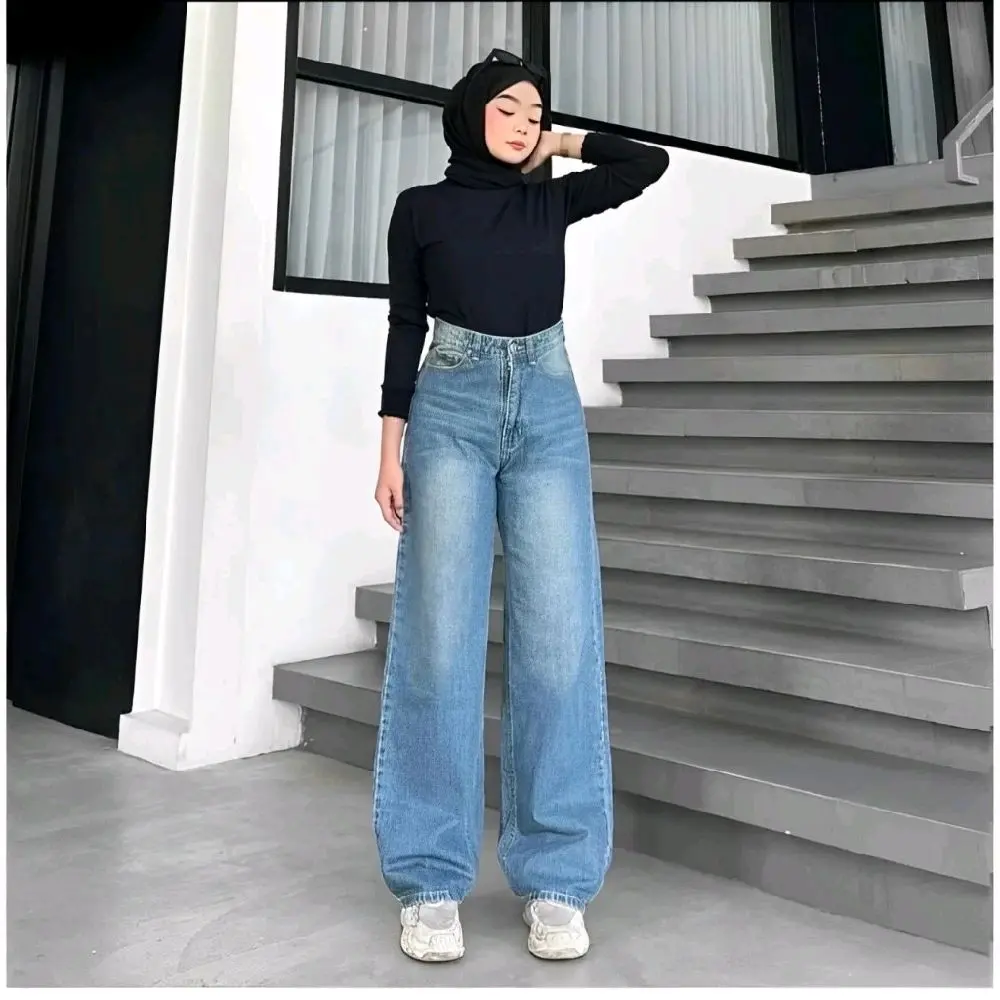 Celana Jeans Wisker Gombrong  Retro Baggy || Jeans wanita Gombrong SEO