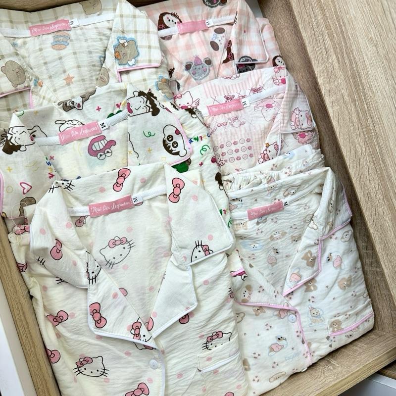XẢ KHO Set bộ ngủ dáng pijama TAY DÀI-QUẦN DÀI chất liệu cotton đũi by Mai Liên Sleepwear