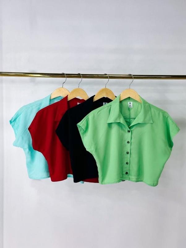 batwing croptop kemeja cringkel airflow baju croptop wanita trendy Atasan Kancing Oversize 1