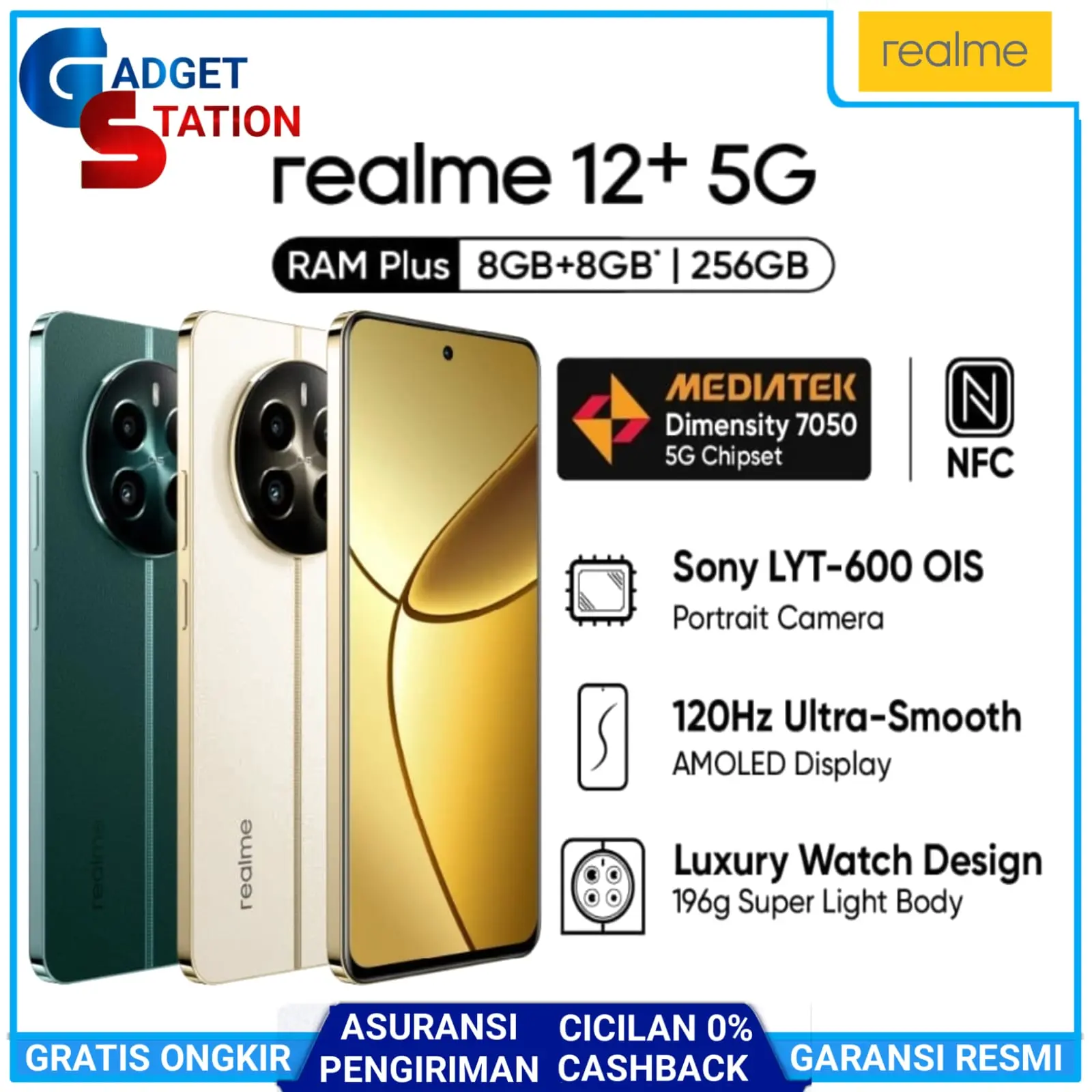 HP REALME 12 PLUS 5G NFC [8/256GB]  [8/256GB] GARANSI RESMI INDONESIA
