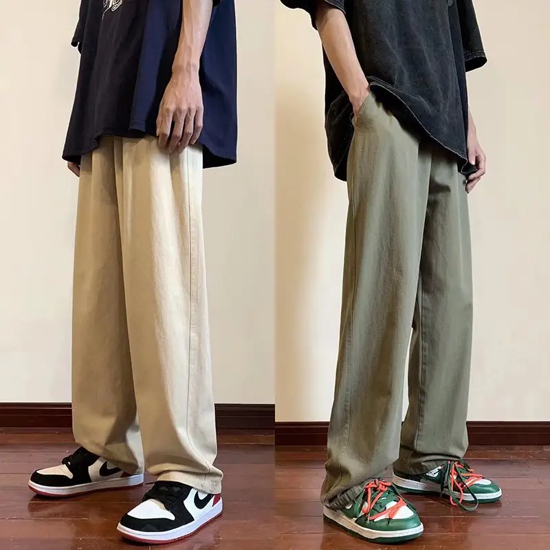 【S-5XL】Korean casual pants men's ins fashion brand loose straight tube lovers versatile drape wide leg pant Large size
