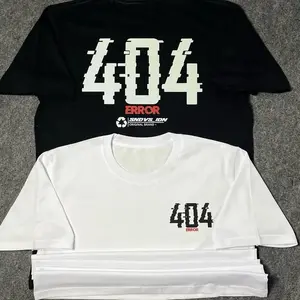 Kaos Lengan Pendek Motif Glitch Digital Latar Belakang Putih dan Hitam Atasan Leher Bulat Longgar Bergaya Teknologi yang Trendi dan Keren