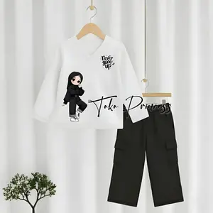 Setelan Anak Perempuan Lengan Panjang Motif Kartun Hijab 3-12 Tahun Bahan Baby teri