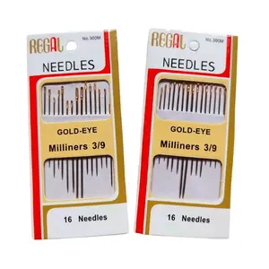 Regal Gold-Eye Milliners 3/9 No 300M 16 Jarum Jahit untuk Kerajinan Tangan dan Jahit - Paket 16 Jarum
