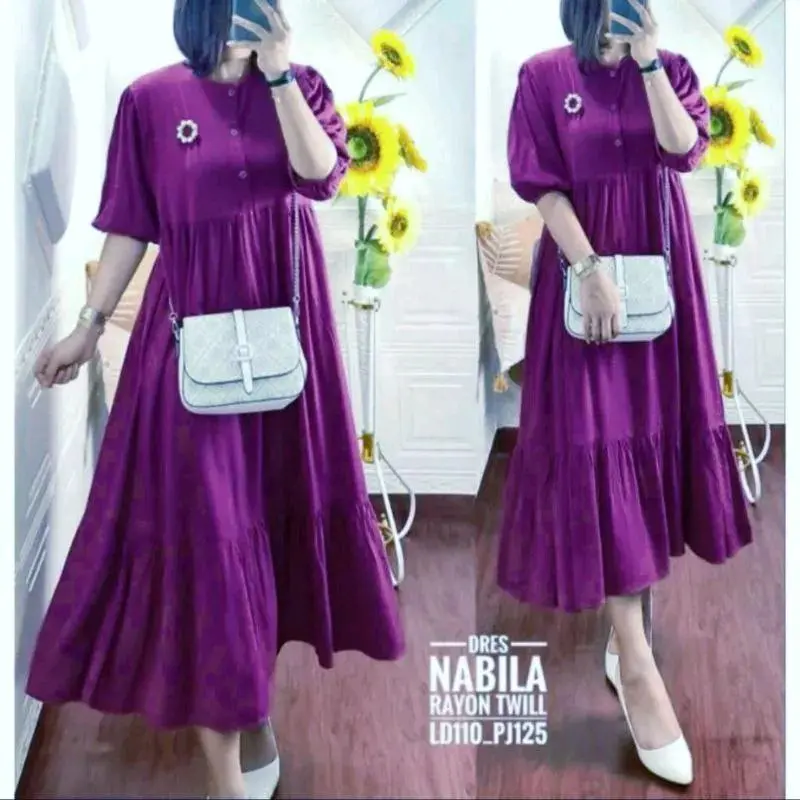 Daster Nabila Polos Jumbo Rayon Premium // Dress midi Jumbo rayon premium Nyaman Wanita Bumil Kancing Karet 6