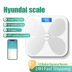 Hyundai Smart Digital Body Scale Timbangan Badan Digital Pengukur Kadar Lemak BMI Otot Smart Body Fat Scale Kaca Anti Pecah baterai Aplikasi