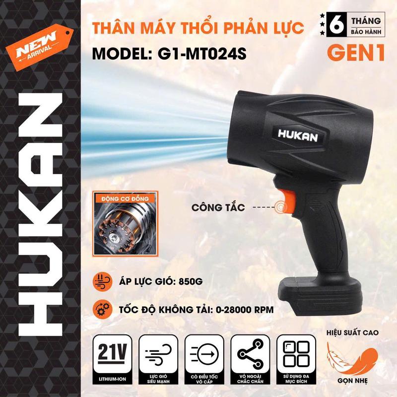 LIVE Thân Máy Thổi Phản Lực HUKAN G1-MT024S| 21V – Áp Lực Gió 850G – Tốc Độ 28000RPM – Điều Tốc Vô Cấp – Động Cơ Đồng