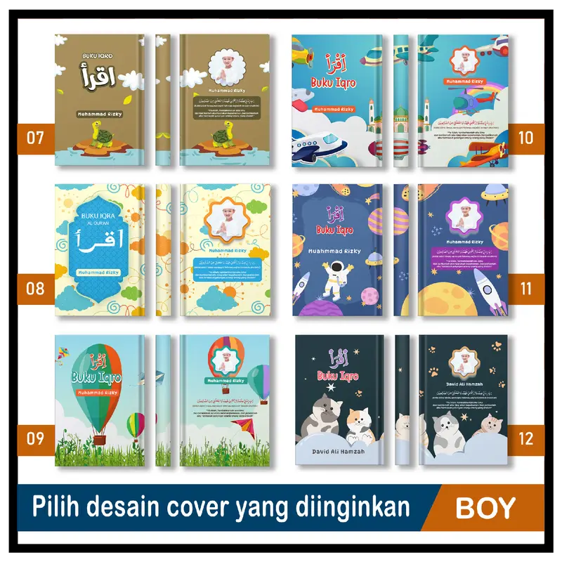 Buku Iqro Anak Berwarna Custom Nama Foto Hard Cover Soft Cover Karakter Anak Laki 6