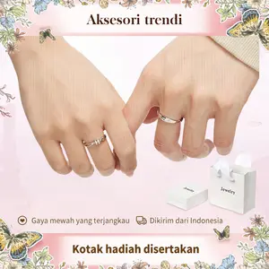 Cincin Pasangan Abadi Loop Moebius Cubic Zirconia Premium Hadiah Lamaran Pernikahan & Anniversary Tunangan Stainless Steel Ring Wanita Tahan Karat Couple
