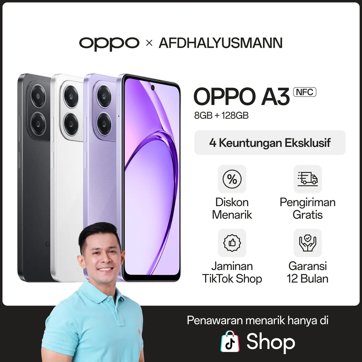【AFDHAL APPROVED】HP OPPO A3 NFC 8GB/128GB [Military-Grade Shock Resistance, Snapdragon 6s Gen 1 45W SUPERVOOC]