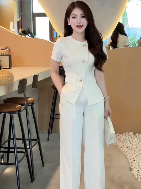 B13B - Set Quần Xuông Mix Áo Tay Cộc Cách Điệu - LYNA