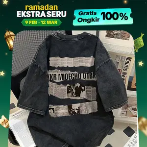 Jessica Korean Tshirt Oversize Lengan Baju Pendek Warna Hitam Washed  Cetakan retro QTBKQ Korean Style  Cotton