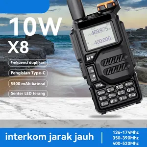 HT Two Way Radio Walkie Talkie Dual Band long range 20KM Original X8 High Power 10Watt High Capacity 5500mAh UHF/VHF Copy Frequency IP54Tahan air Walkie-Talkies Suitable for outdoor/hotel/school/construction site