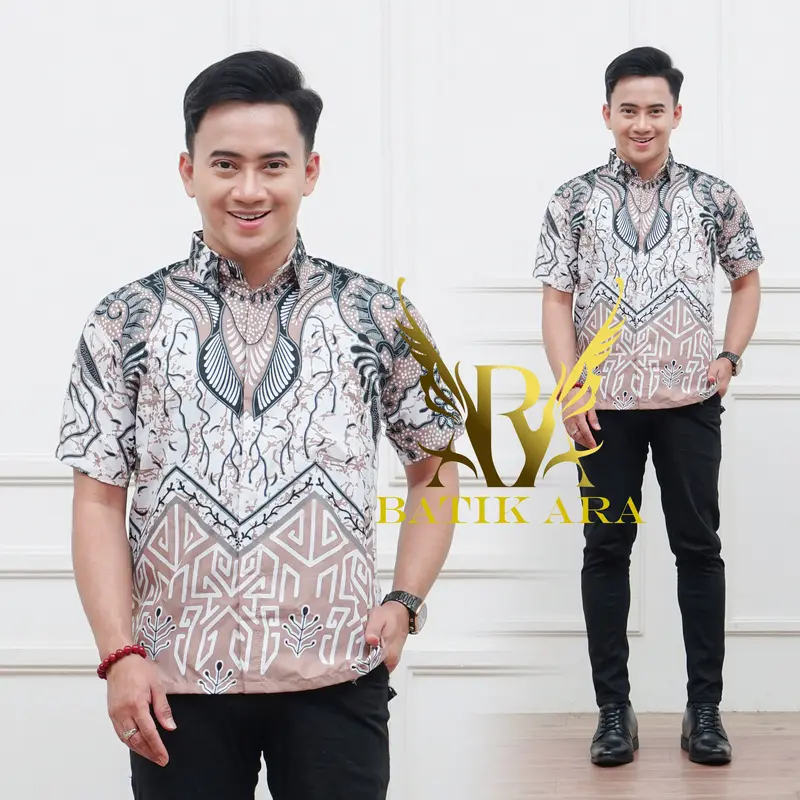 kemeja batik lengan pendek pria dewasa poliester 1