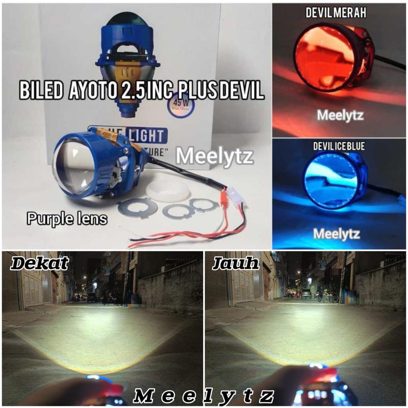 Biled Projector Ayoto 2.5inc Blue Lens 45watt Flat Cut plus devil eye 1
