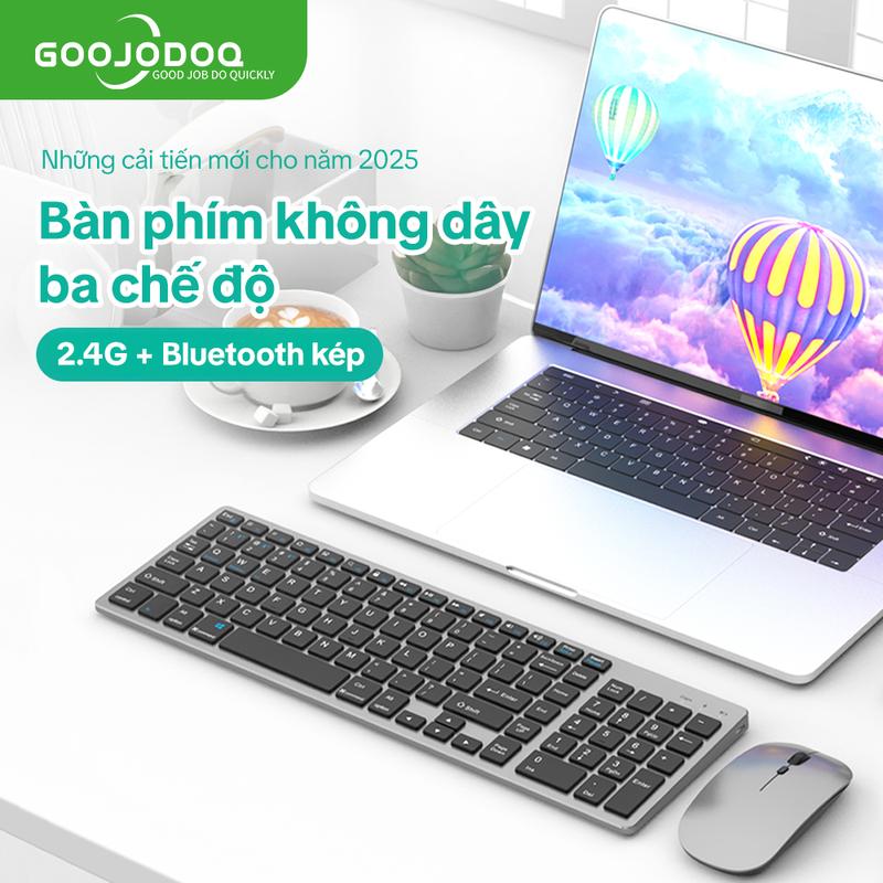   GOOJODOQ*KOC KOL  Bàn phím không dây ba chế độ bàn phím và chuột có thể sạc được Keycap màu nâu Khung chân kéo và bật thoải mái tiện lợi không dây 