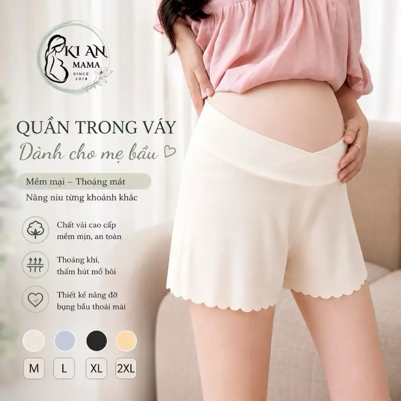 [COMBO SIÊU HỜI] Quần Bầu Mặc Trong Váy Ki An Ms 02 cạp chéo Chất Cotton tăm Co Giãn 4 Chiều. Quần trong váy bà bầu mềm mại Váy Bầu Đầm Bầu Sandal Voi