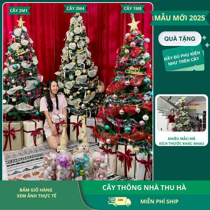  Cây thông Noel 1m8 2m1 trang trí giáng sinh FULL PHỤ KIỆN chân sắt- Tặng dây ruy băng hộp châu dây chồn 