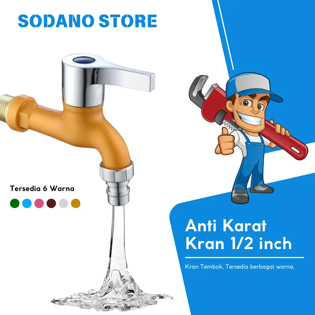 Keran Kran Air 1/2 inch Tembok Taman Cuci Tangan Kran Kamar Mandi Putar Wastafel Cuci Piring Toilet Bahan Abs Engkol Chrome Anti Karat Murah Banyak Warna