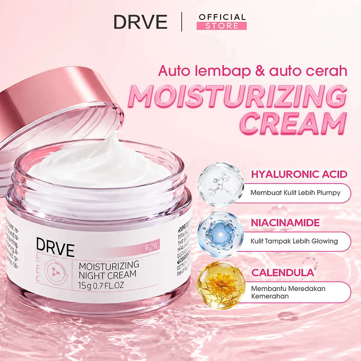 DRVE moisturizer Night Cream 2 Pelembab Ceramide - Anti Kerut & Mencerahkan, BPOM & Halal, Krim malam dengan Ceramide, Niacinamide & Vitamin E membantu  melembabkan, memperbaiki skin barrier, cocok untuk kulit sensitif.Wajah Pencerah