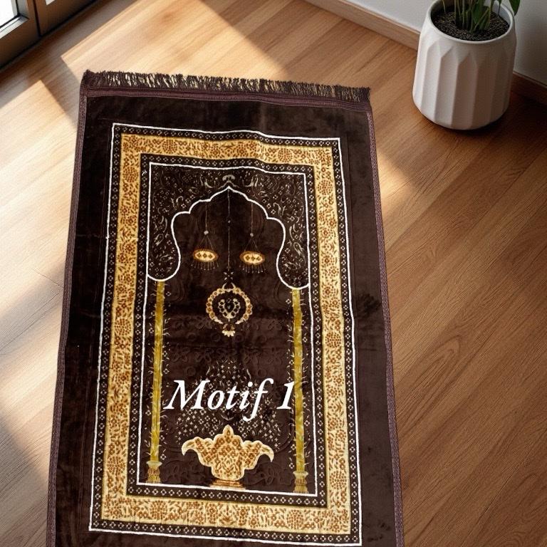Sajadah JAIPUR Tebal Embos Halus Nyaman Ukuran Standar 70 x 110 Empuk Lembut - Motif Hitam - Turki, Muslim sajad ah Rumbai 6