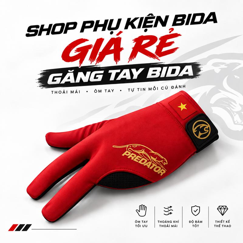 ( FREE SHIP ) Găng tay bi-a tay trái P.R.E.ED.A.A.T.O.R bản kỉ niệm limited bản cờ đỏ sao vàng , hàng chất lượng cao , chất liệu co giãn, thoáng khí, chống trơn trượt, from ôm sát tay, hai màu đen và đỏ/ sport Nam Cao Su