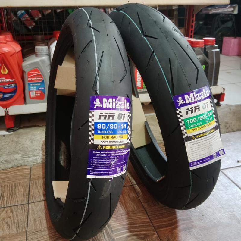 PAKET SEPASANG BAN MIZZLE MR01 (RACE COMPOUND) RING 14 90/80-14 & 100/80-14 TUBELES BAN MOTOR MIO,BEAT,VARIO,SCOOPY Motorcycle 5